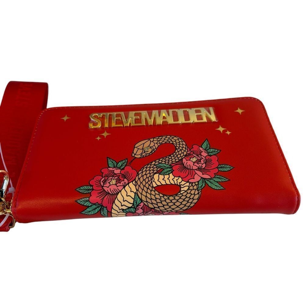 Steve Madden Year of the Snake Red Wallet/Wristlet with Floral Design.